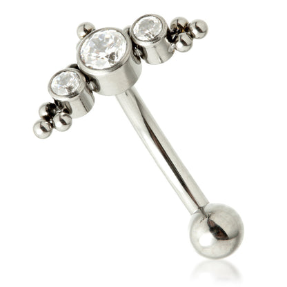 Ti Internal Jewelled Triple Bezel with Tri Beads Rook/Eyebrow Bar
