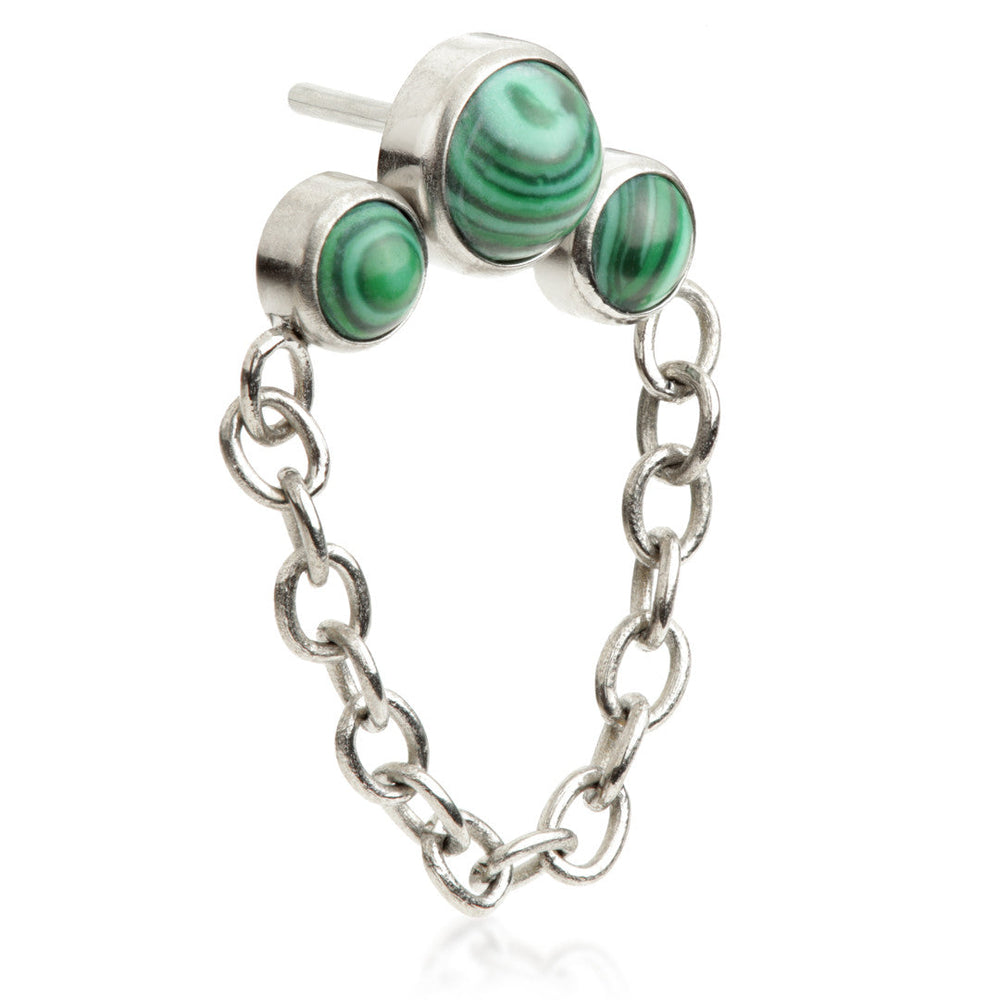 Ti Threadless Triple Malachite Stone Bezel with Hanging Chain Attachment