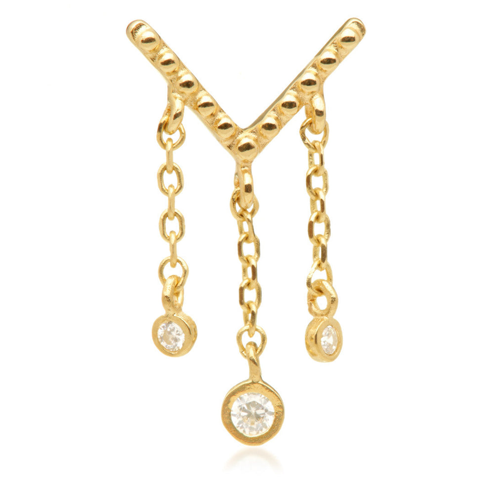 TL - 14ct Threadless Milligrained V Shaped Triple Chain Gem Pin Attachment