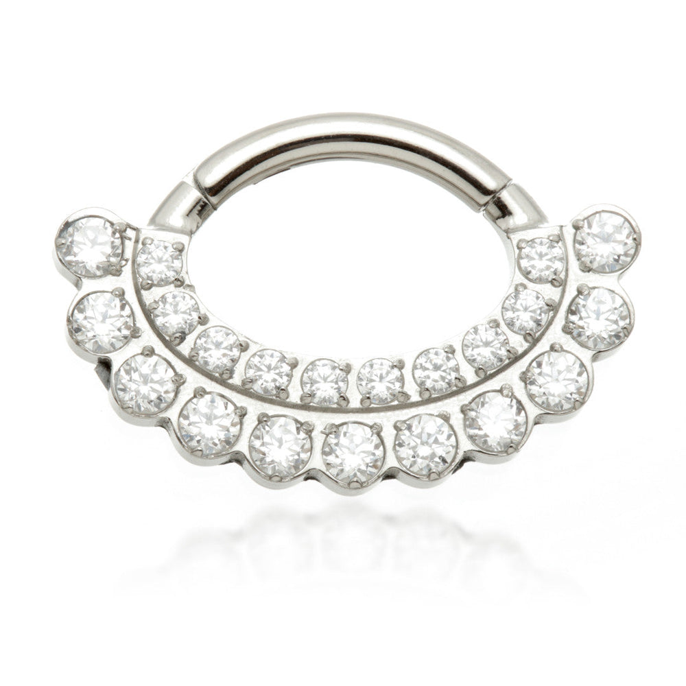 Ti Oval Shaped Front Facing Jewelled Pave with Bezel Set Hinged Ring-1.2-8
