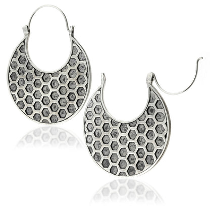 Silver Brass Hex Disk Earrings (Pair)