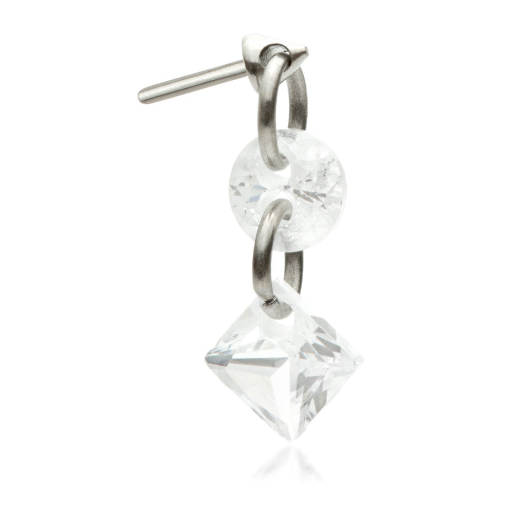 Ti Threadless Attachment with Double Round and Princess Cut Gem Charm