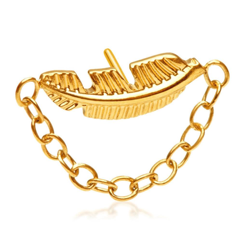 Zircon Gold Ti Threadless Feather with Hanging Chain Attachment