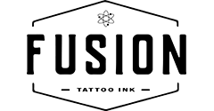 Logo of Fusion Tattoo Ink with black text on a white background.