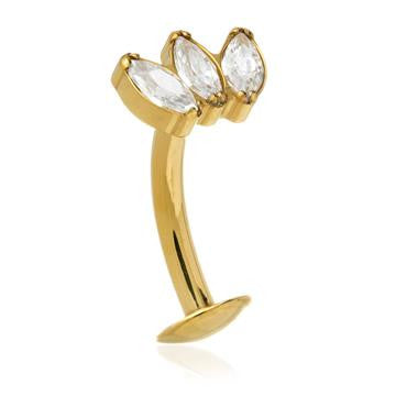 Zircon Gold Ti Threadless Triple Marquise Floating Navel Bar