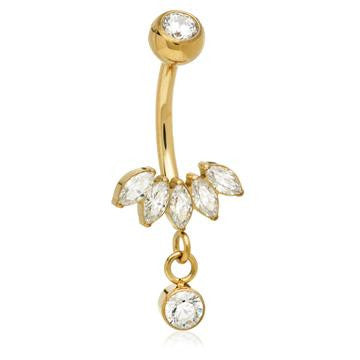 Zircon Gold Ti Internal Marquise Crescent With Hanging Bezel Navel Bar