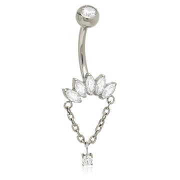 Ti Internal Marquise Crescent With Chain Navel Bar