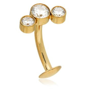 Zircon Gold Ti Threadless Triple Gem Floating Navel Bar