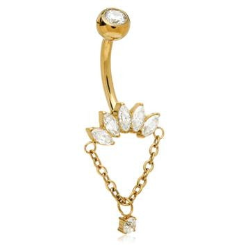 Zircon Gold Ti Internal Marquise Crescent With Chain Navel Bar