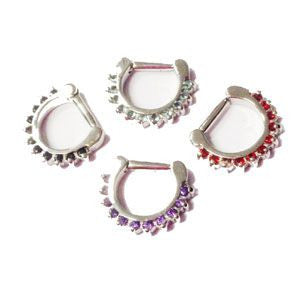 Steel 11 Gem Septum Ring -1.6-8-Aqua-Crystal