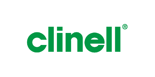 Clinell logo in green on a white background