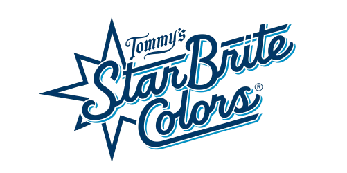 Logo of Tommy's Star Brite Colors with a blue star design on a white background
