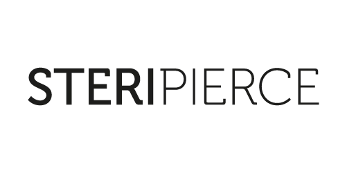 Black 'STERIPIERCE' logo on a white background