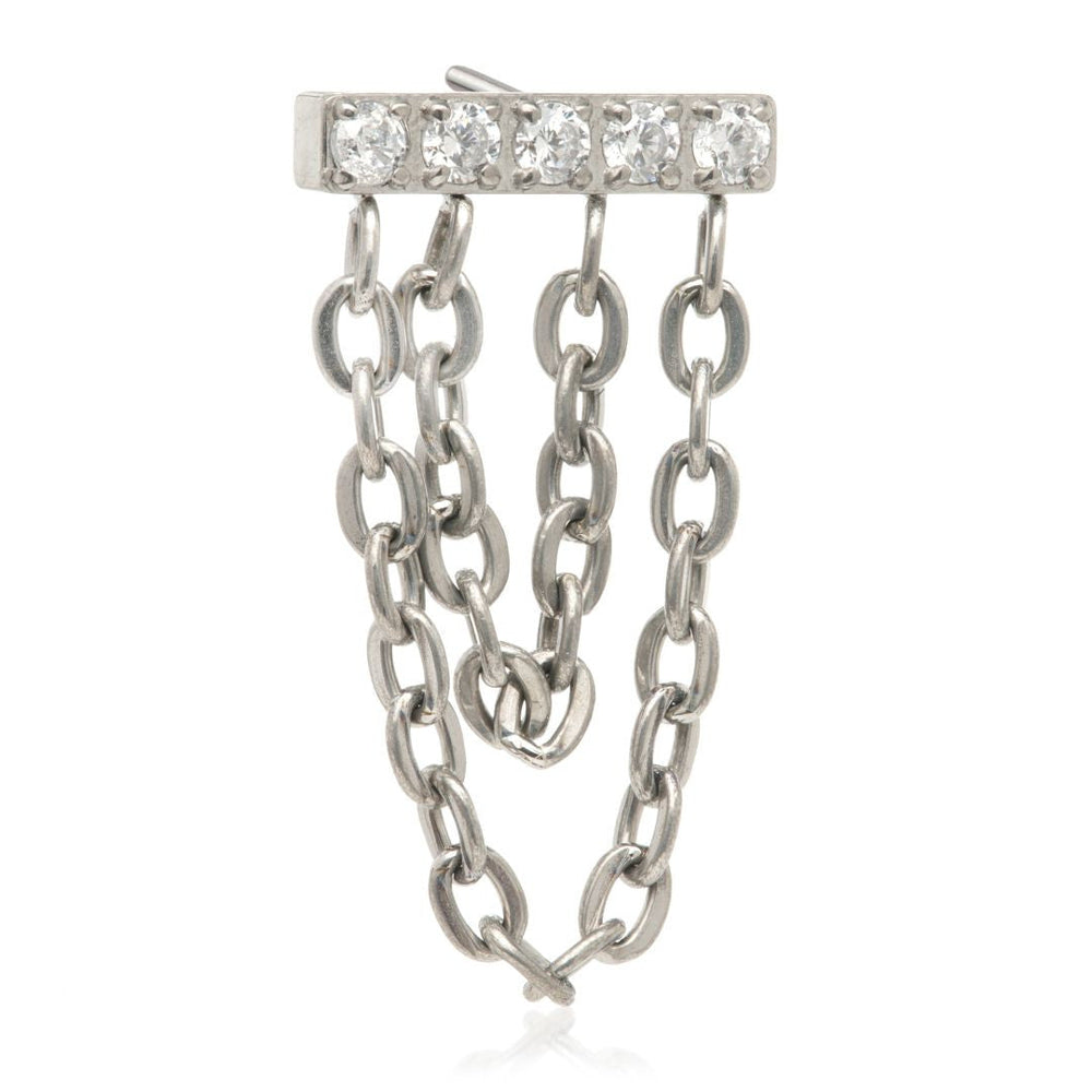 Titanium Threadless 5 Gem Straight Attachment with Hanging Chains