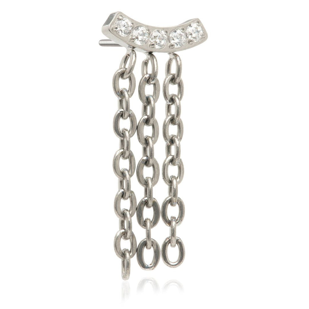 Titanium Threadless Curved Gem Attachment with Hanging Chains