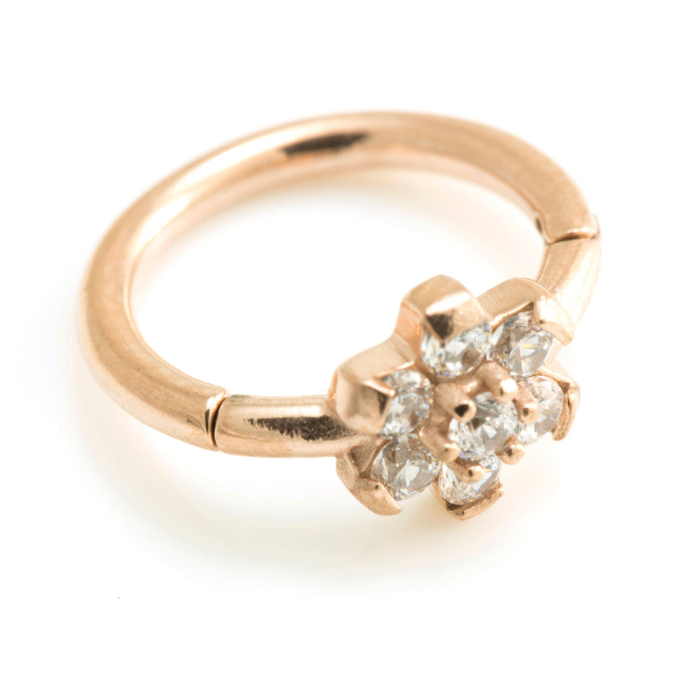 Rose Gold Steel Flower Gems Hinged Ring - RGMRING8