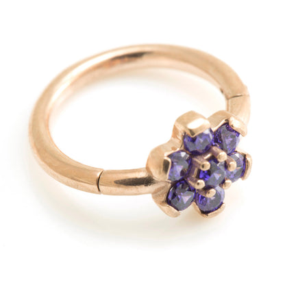 Rose Gold Steel Flower Gems Hinged Ring - RGMRING8