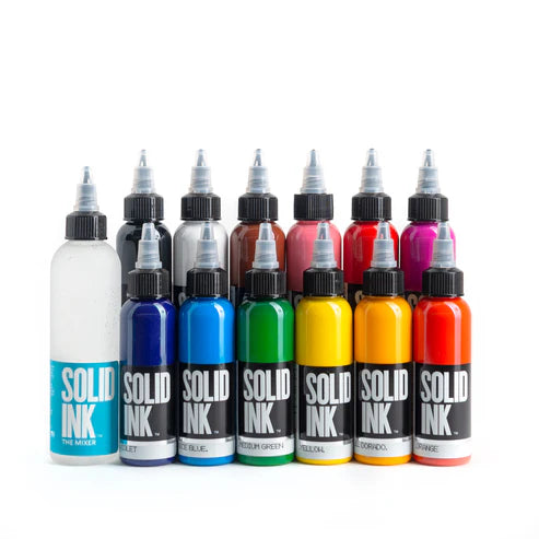 Solid Ink 12 Colour Tattoo Pigment Set (1oz Bottles)