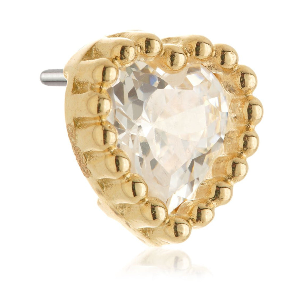 TL - 14ct Solid Gold Threadless Beaded Crown Set Gem Heart Attachment