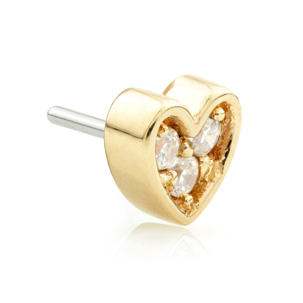 TL - 14ct Threadless Gold Triple Gem Heart Attachment