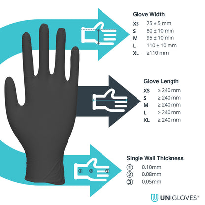 Unigloves Black Pearl Nitrile Gloves Powder Free