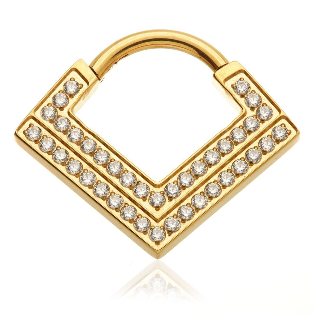 Zircon Gold Titanium Double Pave Gem Hinged Septum Ring