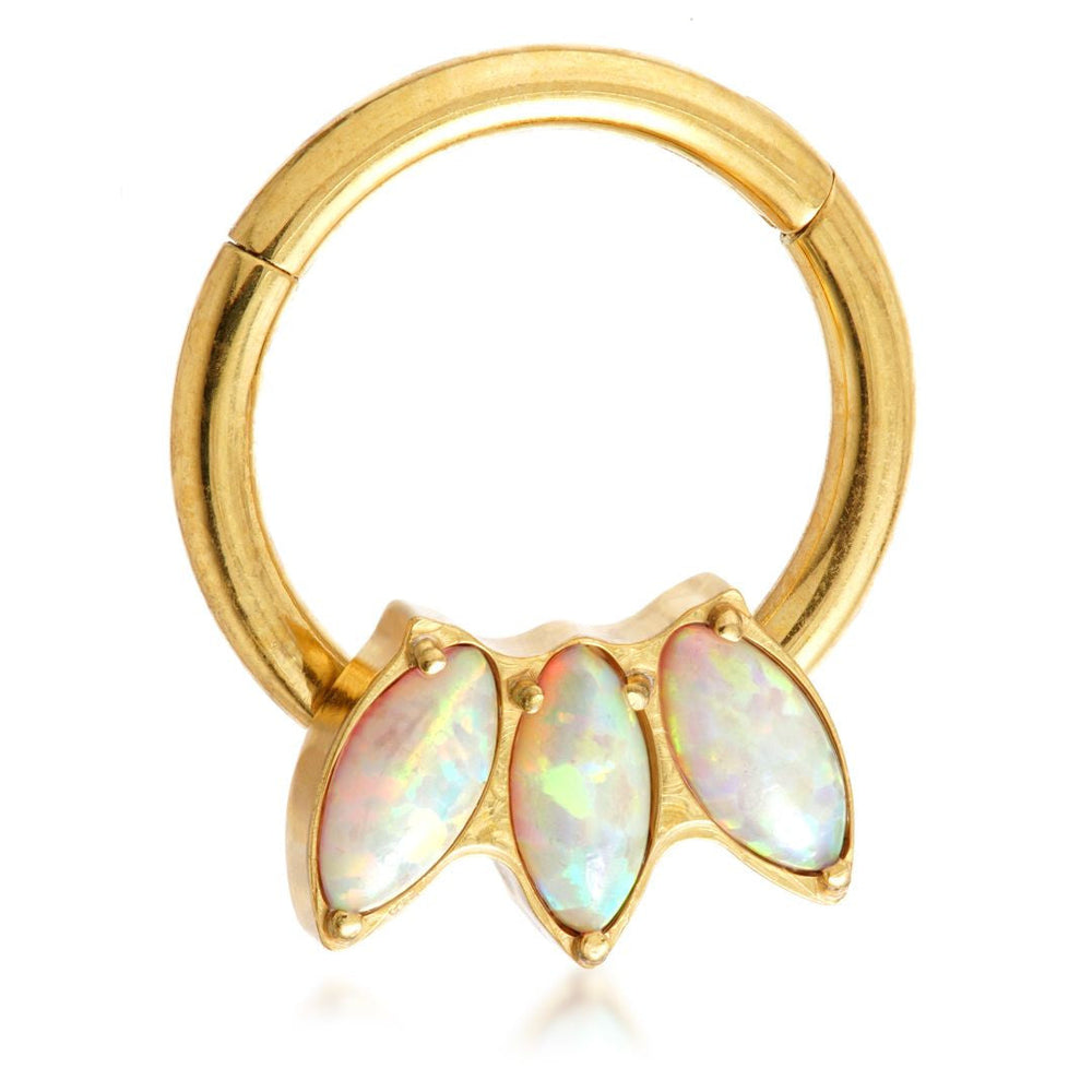 Zircon Gold Ti Couture Forward Facing Marquise Triple Opal Ring
