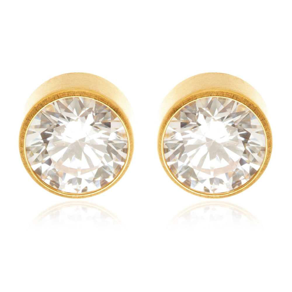 Zircon Gold Ti Bezel Gem Stud Earrings