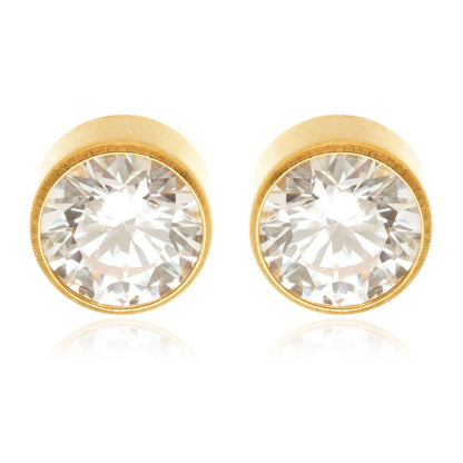 Zircon Gold Ti Bezel Gem Stud Earrings